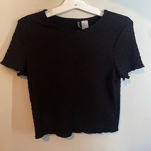 Black Cropped Trendy T-Shirt Slightly Textured Material